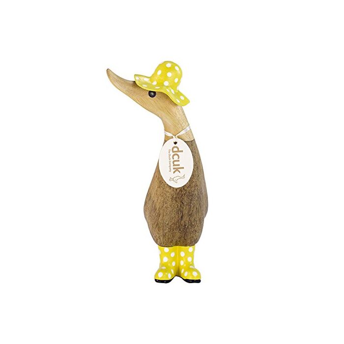 DCUK Spotted Wooden Duck Duckling Hat and Wellies (Yellow)-1